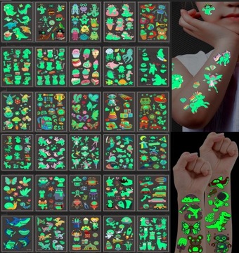 TATUAŻE DLA DZIECI ŚWIECĄCE W CIEMNOŚCI 30 ARKUSZY DZIECIĘCE ~400SZT