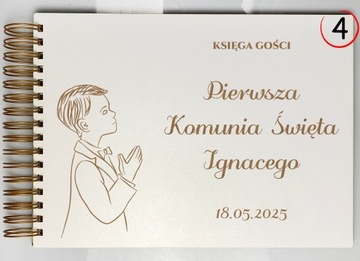 DREWNIANA KSIĘGA GOŚCI NA KOMUNIĘ ŚWIĘTĄ PERSONALIZOWANY GRAWER PAMIĄTKA