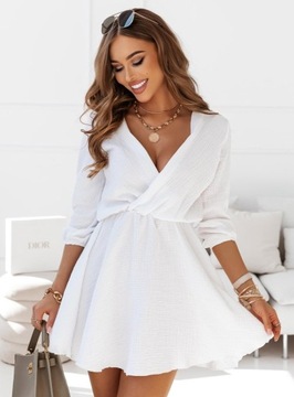 ПЛАТЬЕ ИЗ МУСЛИНА, ИГРАЮЩИЙ ВЫРЕЗ, ЦВЕТА