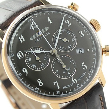 ELEGANCKI ZEGAREK MĘSKI ZEPPELIN 7084-2 CHRONO NA PASKU RETRO STYL 40mm