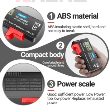 Тестер батарей AA/AAA/C/D/9V/1.5V/18650 Тестер батарей ANENG