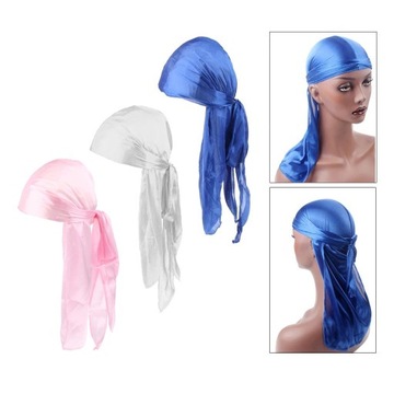 3шт унисекс шелковистая кепка Durag повязка на голову пиратская шляпа от выпадения волос белый+синий+розовый