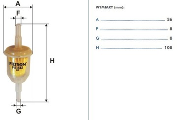 FILTRON PS842 ФІЛЬТЕР ПАЛИВА УНІВЕРСАЛЬНИЙ 6MM 8MM  фото 2