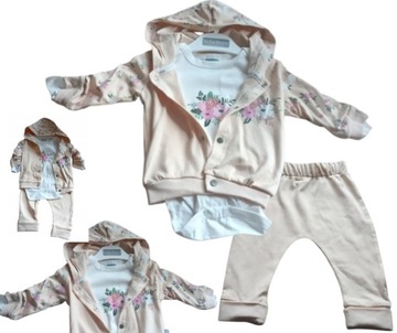 3 CZ. KOMPLET DRES NIEMOWLĘCY body bluza spodnie 74-80