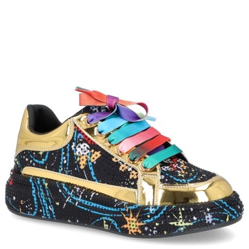 Błyszczące sneakersy damskie -TYMOTEO LOVE 03 CZARNE 36