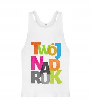 MĘSKA KOSZULKA TANK TOP BIAŁA NADRUK NAPIS LOGO M