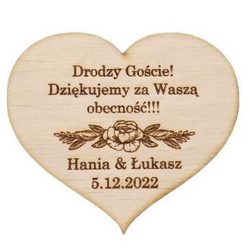 Magnes SERCE podziękowanie dla gości gościom wesele Ślub GRAWER Drewno EKO