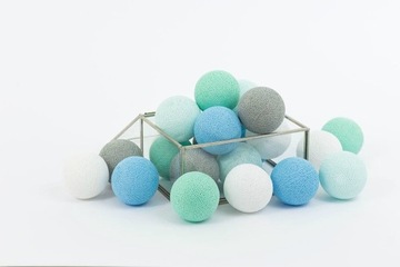Zestaw lampek Cotton Balls Mint Pastel 20 kul