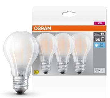 Osram LED CLA FR żarówka 7.5W E27 4000K 1055lm 3 sztuki