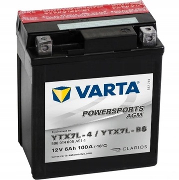 Akumulator motocyklowy Varta YTX7L-BS 6Ah 100A Hornet Aprilla