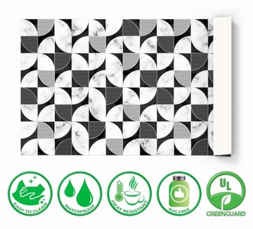 Защитный коврик 120х60 для письменного стола Черно-Белый Мрамор.