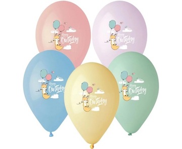 Balony pastelowe Happy Birthday Lisek 13cali 33cm 5szt party urodziny