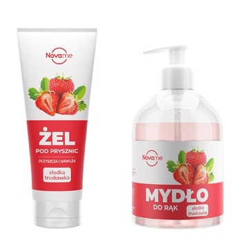 NOVAME ZESTAW TRUSKAWKOWY ŻEL POD PRYSZNIC 250ml + MYDŁO W PŁYNIE 500ml