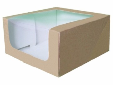 PUDEŁKO NA TORT BRĄZOWE EKO KRAFT okienko 28x28x13 5 sztuk