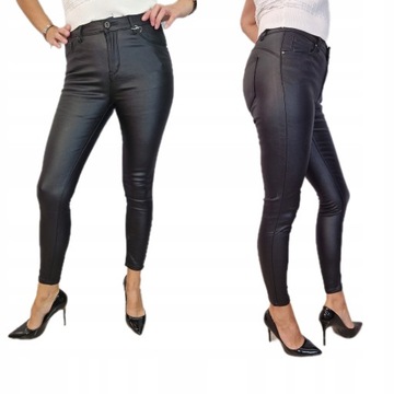 Spodnie Damskie z Ekoskóry Modelujące Woskowane Push Up