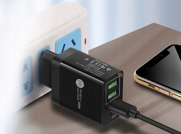 SIECIOWY ZASILACZ DO TABLETU I TELEFONU QC 3.0. 3xUSB+PD TYP C Z KABLEM 5W1
