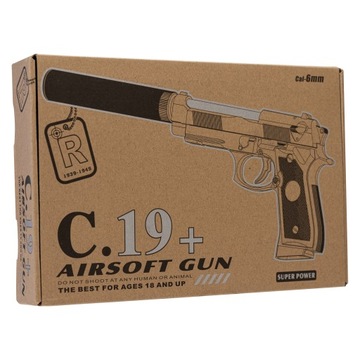 МЕТАЛЛИЧЕСКИЙ ШАРОВОЙ ПИСТОЛЕТ ASG + ГЛУШИТЕЛЬ + 1000 ШАРИКОВ