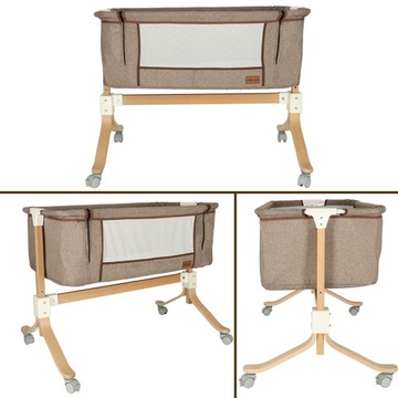 Деревянная дополнительная кровать для младенцев и детей на колесах, коричневый манеж