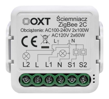 OXT Mini Ściemniacz 2 Obwody ZigBee TUYA Smart Life Zigbee2MQTT