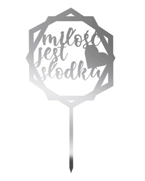 Topper na tort srebrny Miłość Ślub Wesele TŚS-30