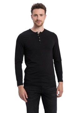 Czarna BLUZKA MĘSKA Koszulka z długim rękawem Bawełniana Bluzka na guziki L
