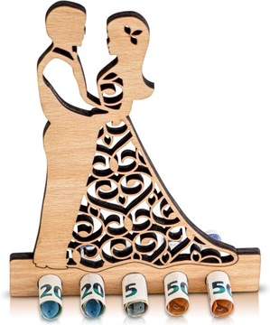 PREZENT WESELE ŚLUB OZDOBA DREWNIANA NOWOŻEŃCY 16x21 CM