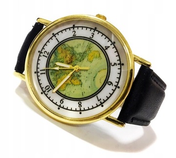 Zegarek damski GENEVA pasek skóra mapa świata