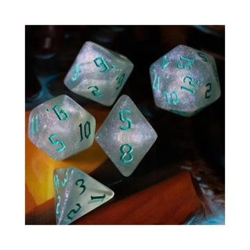 MROCZNY BŁĘKITNY ZESTAW 7 PRZEZROCZYSTYCH KOŚCI RPG