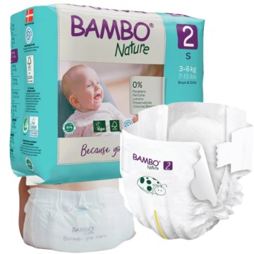 Дышащие памперсы ECO-FRIENDLY NURSES 2 MINI 3-6кг 30шт BAMBO NATURE