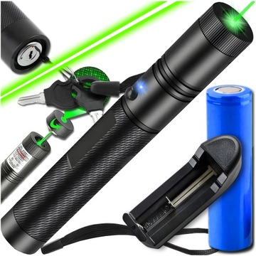 LASER ULTRA MOCNY WSKAŹNIK LASEROWY AKU ZIELONY POINTER DALEKI ZASIĘG 4w1