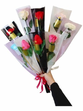 Bukiet róża mydlana jak żywa 43 cm czerwona na łodydze flower box PREZENT