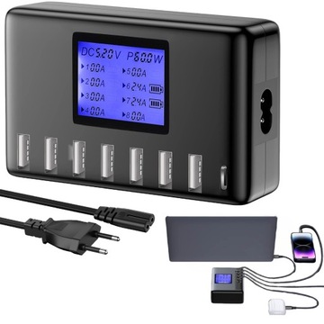 Stacja Ładowania USB 8 Portów z Wyświetlaczem LCD
