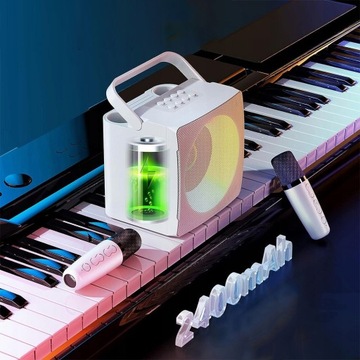 BLUETOOTH ZESTAWY DO KARAOKE LED + 2 BEZPRZEWODOWY MIKROFONAMI