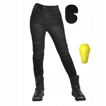 Damskie JEANSY MOTOCYKLOWE SPODNIE czarny