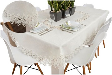 Obrus OWALNY z gipiurą plamoodporny 150x220 ECRU