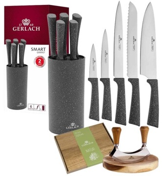 GERLACH SMART GRANIT NOŻE 5EL +TASAK DO ZIÓŁ+DESKA