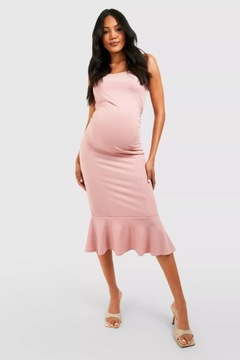 BOOHOO РОЗОВОЕ МИДИ-ПЛАТЬЕ ДЛЯ МАТЕРИАЛОВ С рюшами и бардо ДЕФЕКТ 42