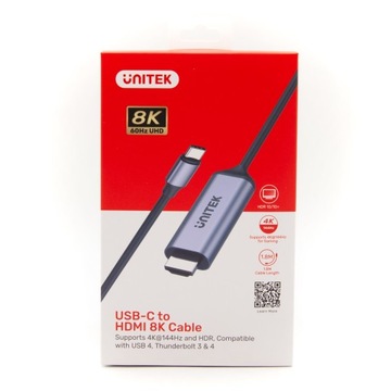 UNITEK V1423B Kabel Adapter USB-C do HDMI 2.1 8K HDR10+ HDCP 2.3 1,8 m