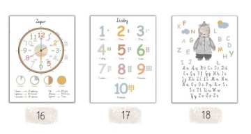 3 обучающих плаката с алфавитом, числами месяцев, цифрами Монтессори, A3