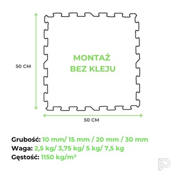 MATA GUMOWA 50x50cm POD SPRZĘT NA SIŁOWNIE ANTYPOŚLIZGOWA PUZZLE 15mm