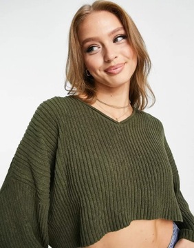 PULL&BEAR SWETER W KOLORZE KHAKI KRÓTKI S 1XBG