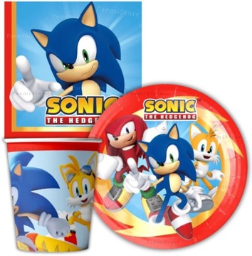 SONIC JEŻ THE HEDGEHOG KUBKI TALERZYKI SERWETKI ZESTAW 40 elem. URODZINY
