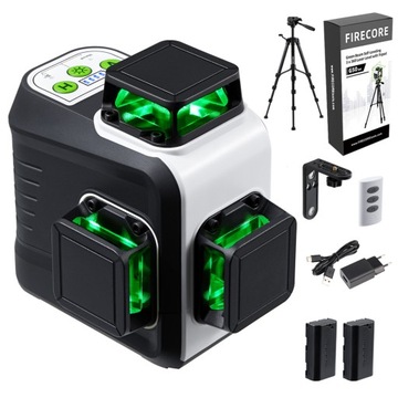 Poziomica laserowa FIRECORE zielona 3D 360 G50 z uchwytem L, 2 akumulatory + statyw 1,5 m