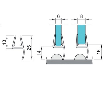 USZCZELKA DRZWI SZKLANYCH 6-8MM L2.5M PLASTIK