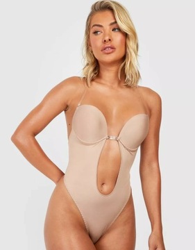 Boohoo BEŻOWE BODY STRINGI NG2 ivr XL