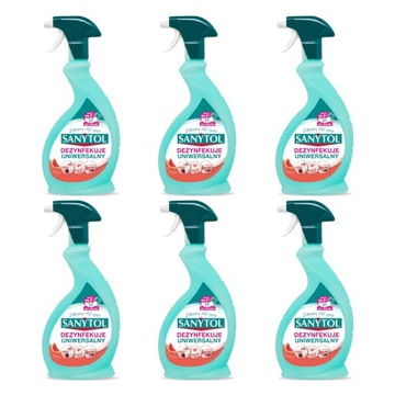 Spray uniwersalny dezynfekujący SANYTOL kuchni łazienki Grejpfrut 6x 500 ml