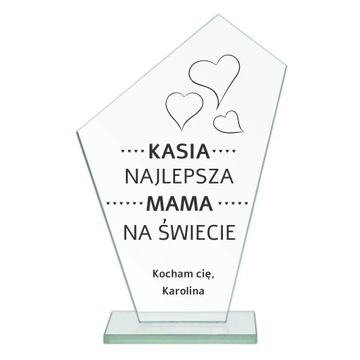 Szklana statuetka z dedykacją na Dzień Mamy grawer