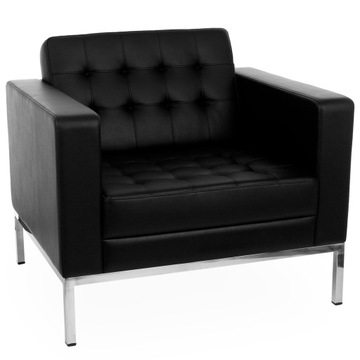 Fotel Pikowany Czarny Ekoskóra Elegancki S2 Premium Klasyczny Salon Gabinet