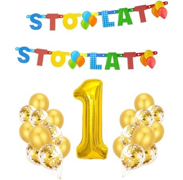 Balony na ROCZEK ZŁOTE GIRLANDA STO LAT zestaw r1