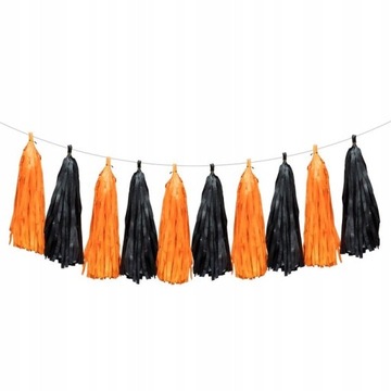 HALLOWEEN GIRLANDA FRĘDZLE CZARNE POMARAŃCZOWE